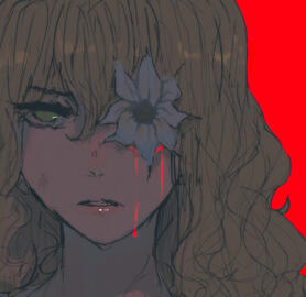 Vita, a blonde girl with a flower for her left eye. Life.