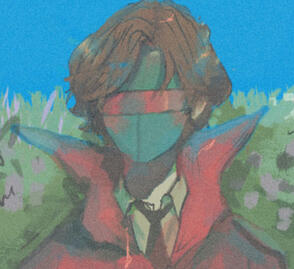 Mortis, a boy dressed in a crimson cloak and mask. Death.