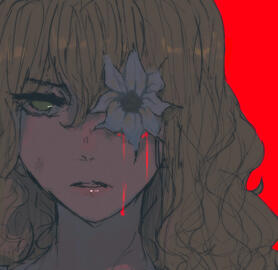 Vita, a blonde girl with a flower for her left eye. Life.